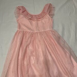 Girls pink party dress with gold sparkle tulle overlay, size L (10/12)